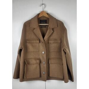 Massimo Dutti Wool Blend Short Coat Camel Brown Relaxed Fit Jacket | Small